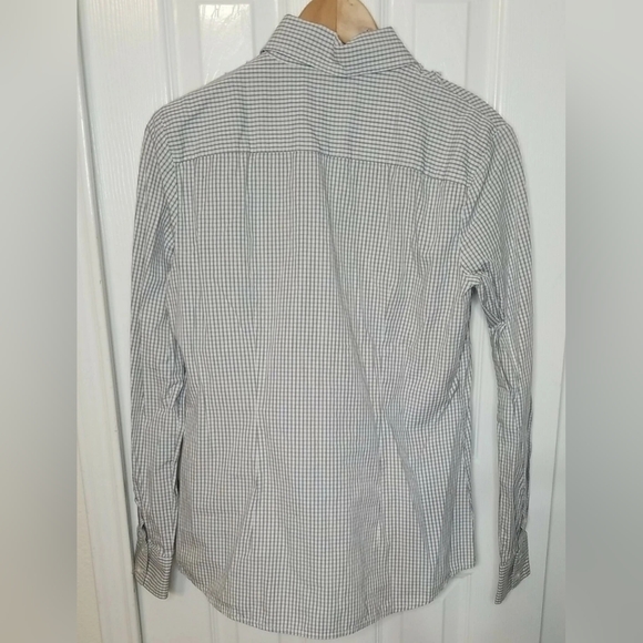 Banana Republic Women's Gray Check Ruffle Collar Long Sleeve Button Shirt Size M - Picture 2 of 5